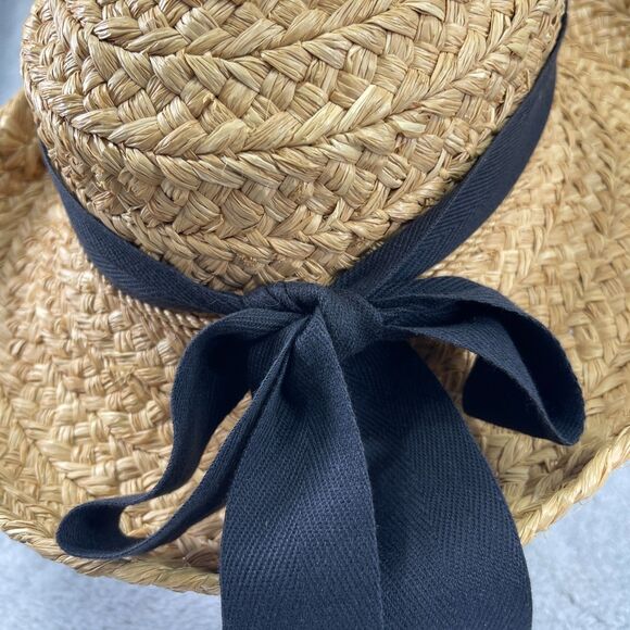 Helen Kaminski Classic 5 Womens OS Tan Raffia Straw Black Ribbon Bow Sun Hat - Picture 7 of 12